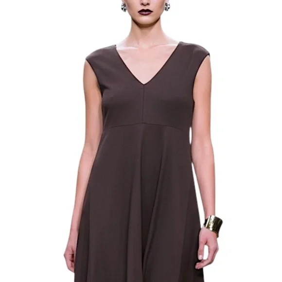 Weekend Max Mara quiet luxury brown jersey knit v neck high low hem midi dress - Picture 3 of 12